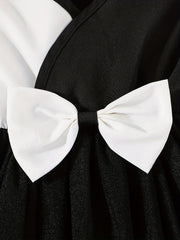 Baby Girls Block Bow Ruffle Sleeve Dress for Summer