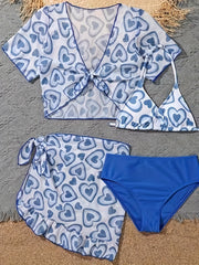 Girls Heart Pattern Swimsuit Set - Sweet Bathing Suit