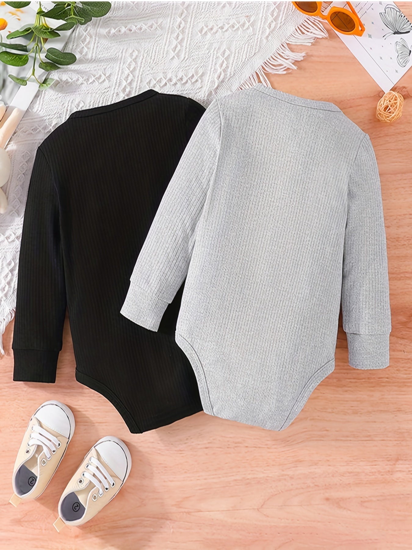 2pcs Newborn Baby Bodysuits Spring Autumn Long Sleeve Jumpsuits Set