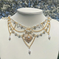 Heart Pendant Faux Pearl Necklace Decorative Accessories Holiday Gift