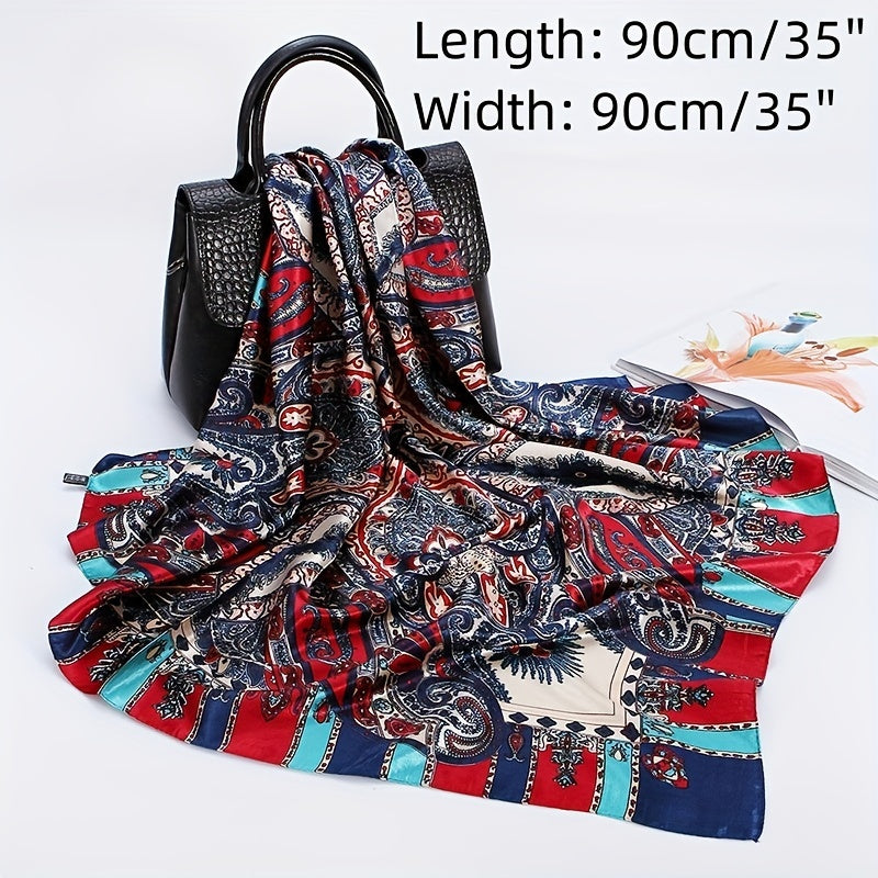 Paisley Printed Large Square Scarf Silk Satin Bandana Hair Wrap Neck Scarf