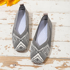 Women's Knitted Square Toe Flat Shoes Breathable Slip On Casual Walking Shoes