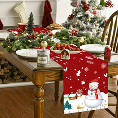 Christmas Table Runner Red Snowman Snowflake Stain Resistant Winter Holiday