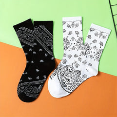 2 Pairs Floral Print Socks Breathable Mid Tube Stockings