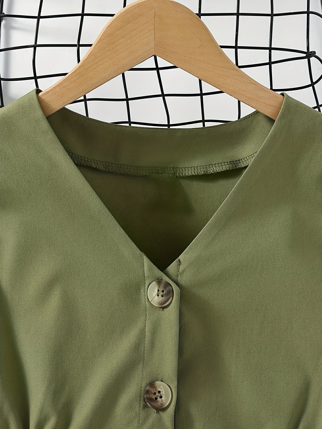 Girls V Neck Button Down Tunic Dress With Pockets
