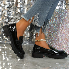 Patent Leather Platform Loafers Slip On Shoes