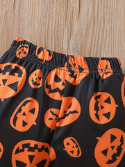 2pc Toddler Pumpkin Pajamas Set Long Sleeve Top & Pants Halloween Style Loungewe
