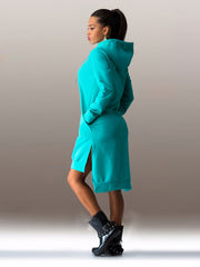 Solid Long Sleeve Hooded Sweatshirt Dress Plus Size