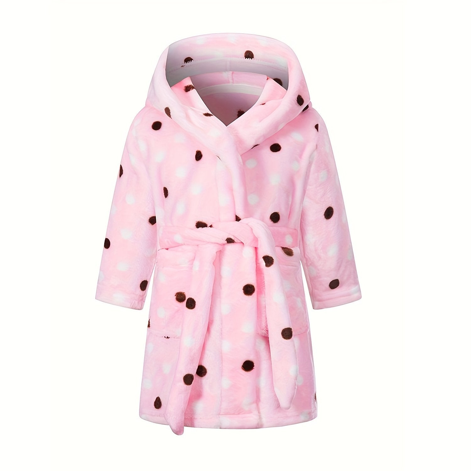 Girls Dotted Hooded Bathrobe Soft Flannel