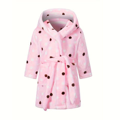 Girls Dotted Hooded Bathrobe Soft Flannel