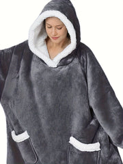 Plush Hooded Lounge Robe Warm & Comfy Long Sleeve Robe Women's Loungewear