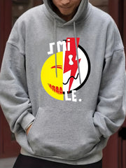 Men's Smile Face Print Hooded Sweatshirt Long Sleeve Drawstrings