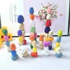 Colorful Wooden Stacked Stone Balance Toy for Kids