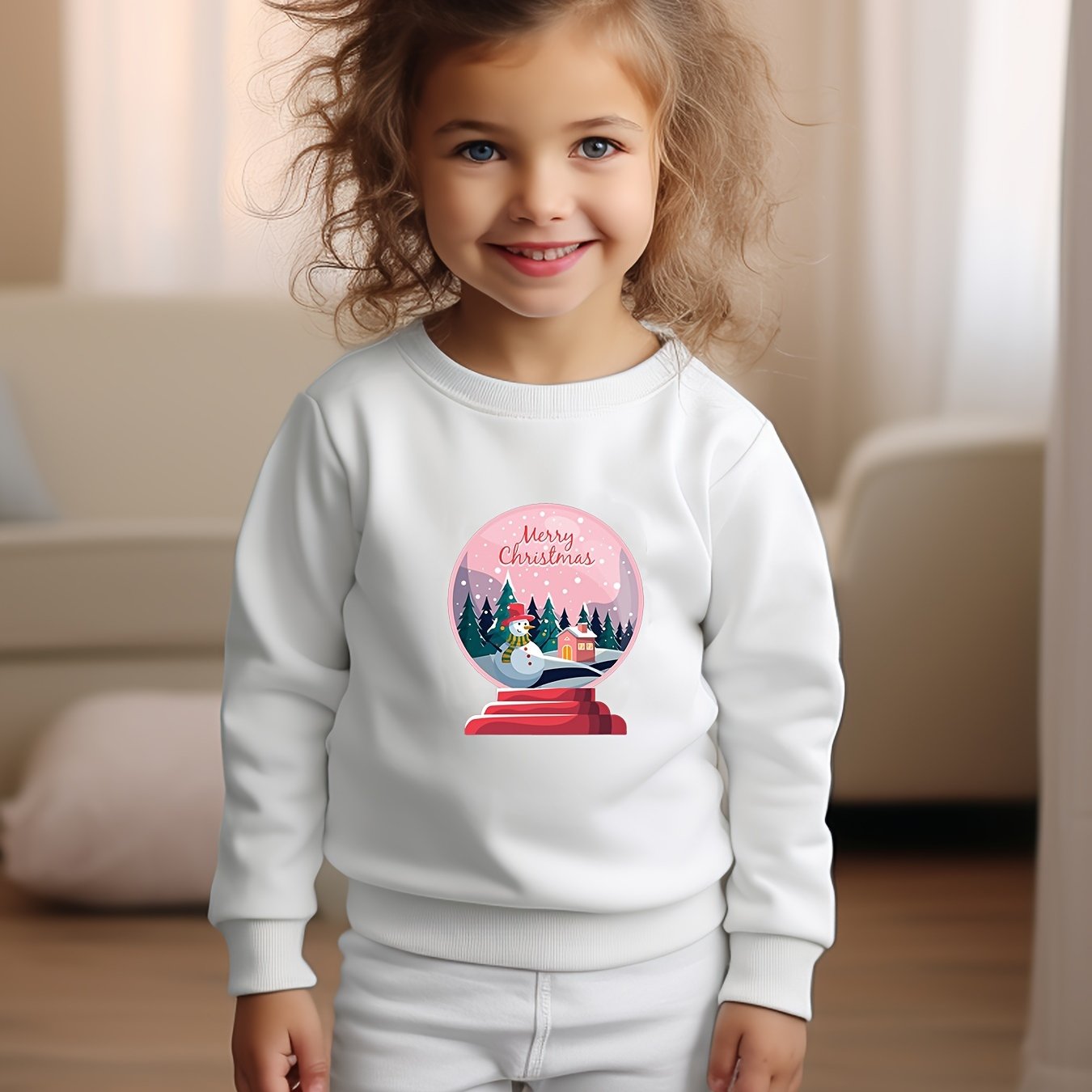 Christmas Print Girls Sweatshirt Crew Neck Pullover