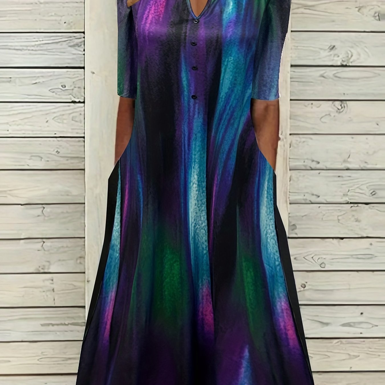 Casual Dress Women's Plus Print Button Decor Short Sleeve Dress