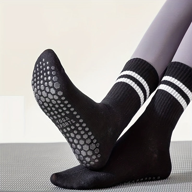 2 Pairs Yoga Socks Anti-Slip Dance Socks Breathable Mid-Tube Pilates Socks
