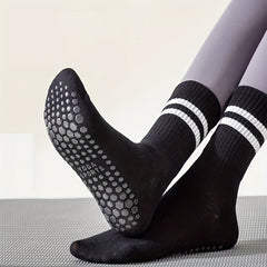 2 Pairs Yoga Socks Anti-Slip Dance Socks Breathable Mid-Tube Pilates Socks