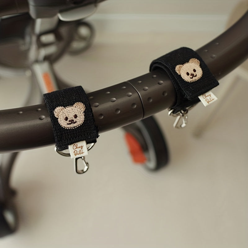 2 Pack Baby Stroller Hook Bear Embroidery Storage Pendant