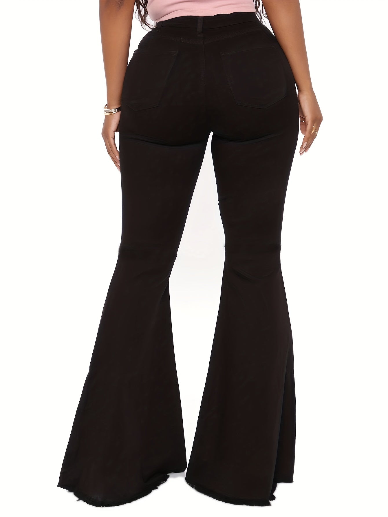 Women's Plus Solid Ripped High Rise Flared Leg Jeans