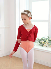 Girls Twist Front Long Sleeve Dance Outerwear For Ballet Gymnastics