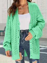 Women's Plus Size Casual Cardigan Hollow Out Lantern Sleeve Sweater