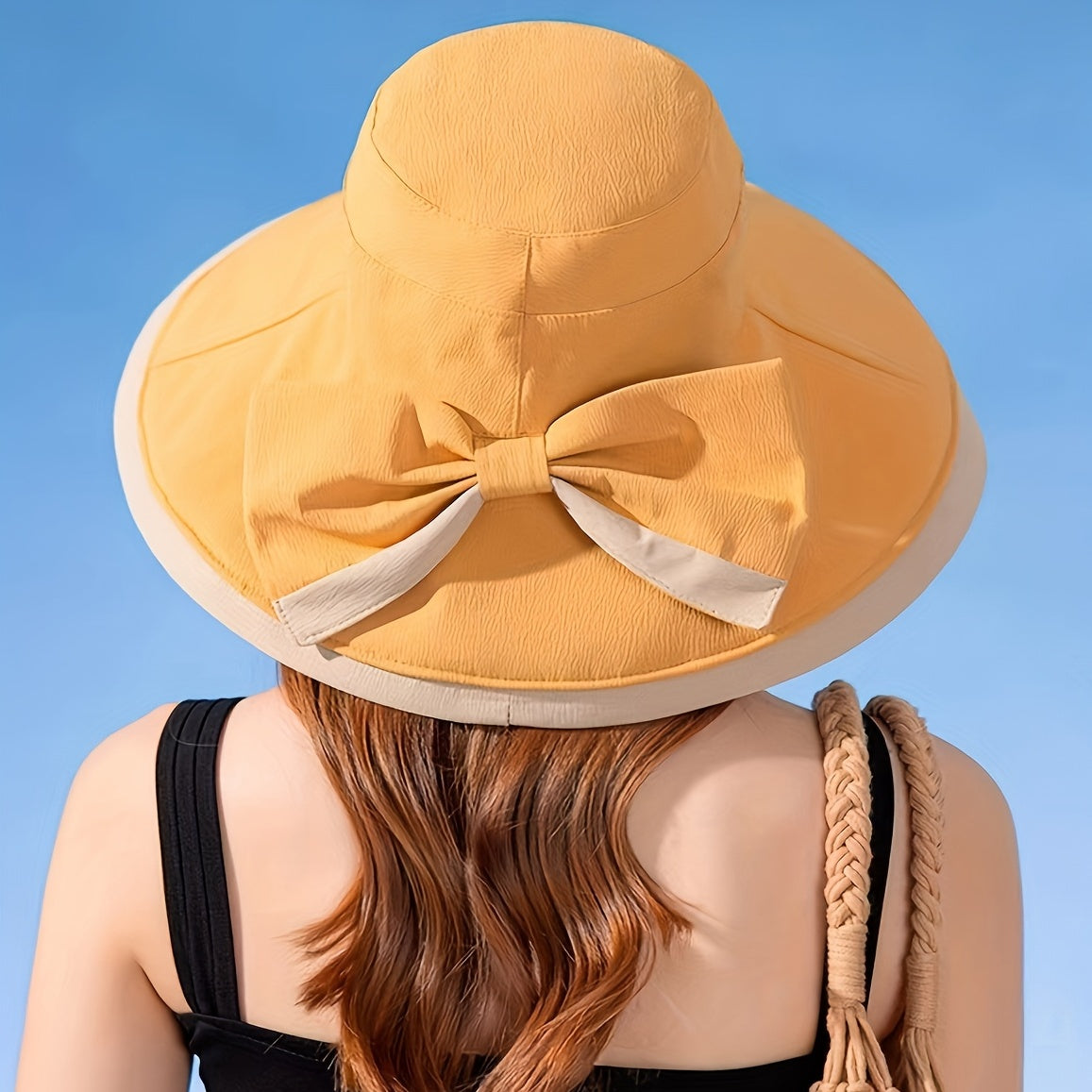 Wide Brim Bowknot Decor Sun Hat, UV Protection Bucket Hat for Women