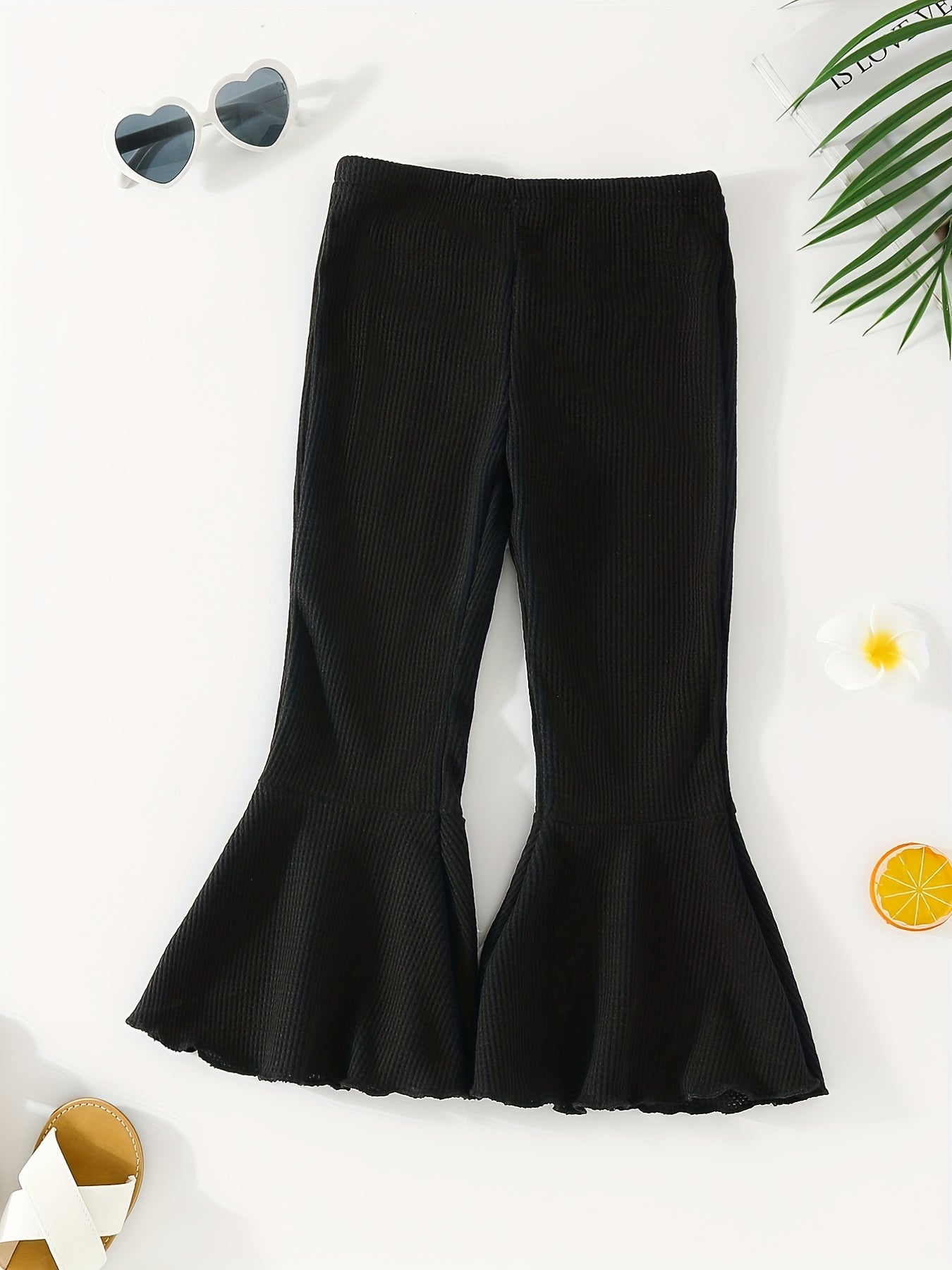 Waffle Knit Bell Bottom Pants for Toddler Girls