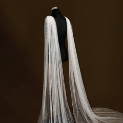 Romantic Handcrafted Beaded Long Shawl for Brides, Wedding Dress Accessory