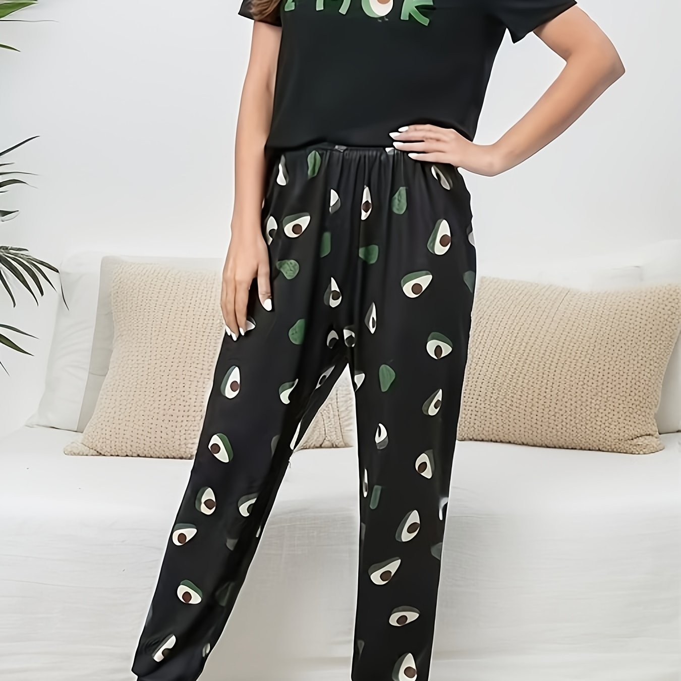 Avocado Lounge Set Short Sleeve Top & Long Pant Women's Sleepwear