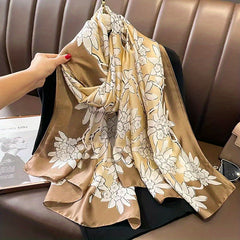 Flower Print Satin Scarf Silk Long Shawl Windproof Head Wraps