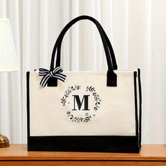 Letter Plant Print Tote Bag Large Capacity Shopping Bag
