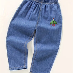 Boys Airplane Embroidered Jeans for Spring & Autumn