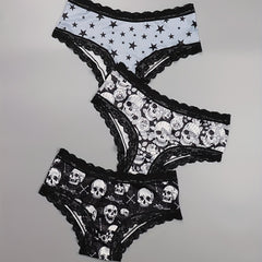 3 Pack Plus Size Halloween Sexy Panties Set Women's Plus Skull & Star Print