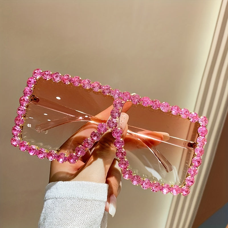 Oversized Square Sunglasses Women Rhinestone UV400 Sun Shades