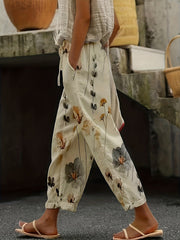 Floral Print Elastic Waist Pants with Pockets for Spring & Summer