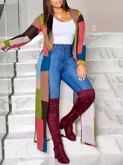 Colorblock Geometric Print Long Sleeve Cardigan