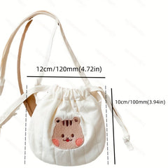 Animal Embroidery Drawstrings Bag Storage Crossbody Coin Purse Wallet