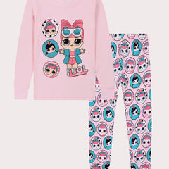Cartoon Girl Print Kid's Pajama Set Long Sleeve Top & Pants Comfy PJ Loungewear
