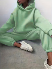 Casual Solid Two Piece Set Hoodie & Pants for Women