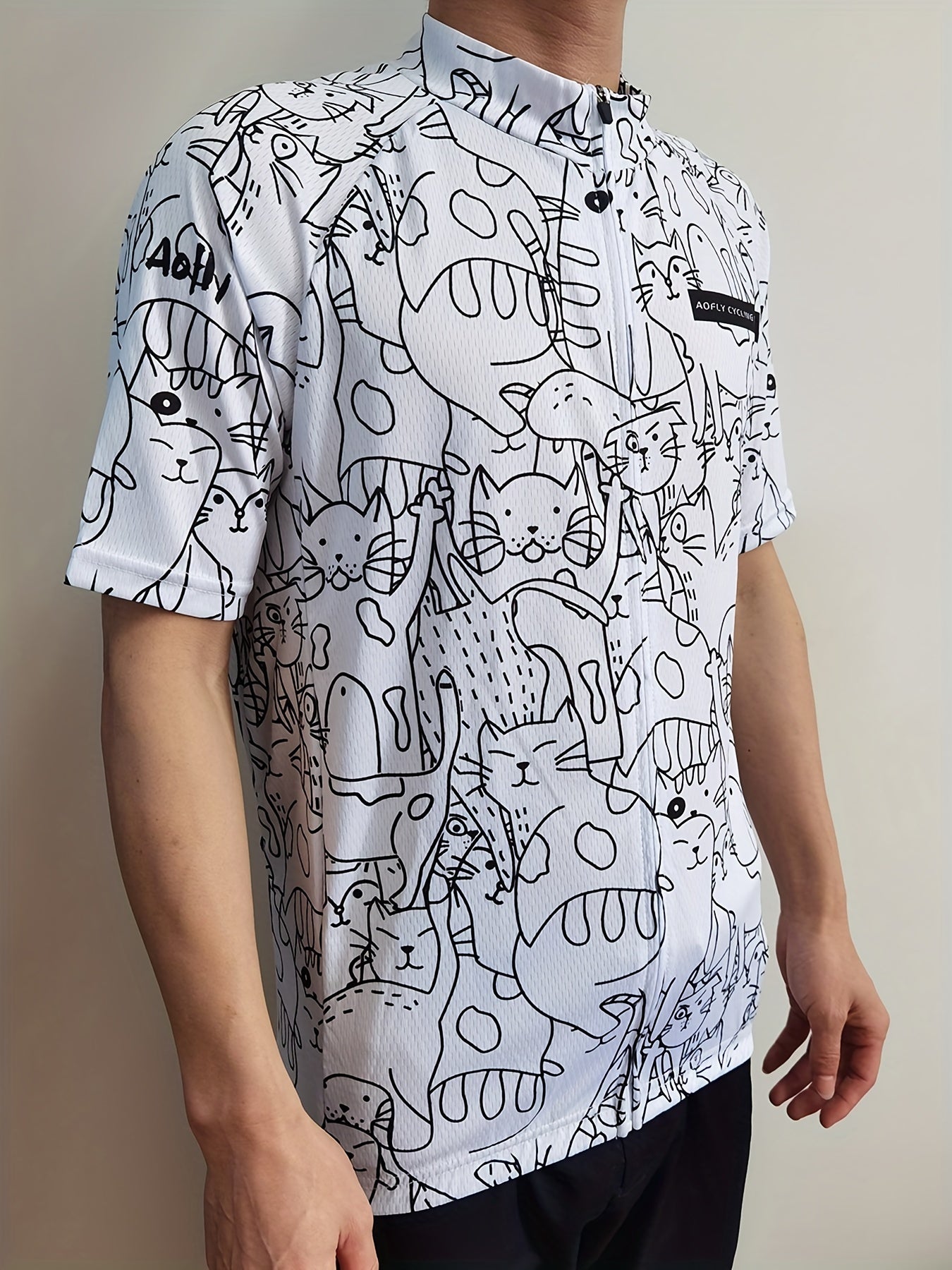 Men's Cat Cycling Jersey Short Sleeve Quick Drying Zip Up Shirt