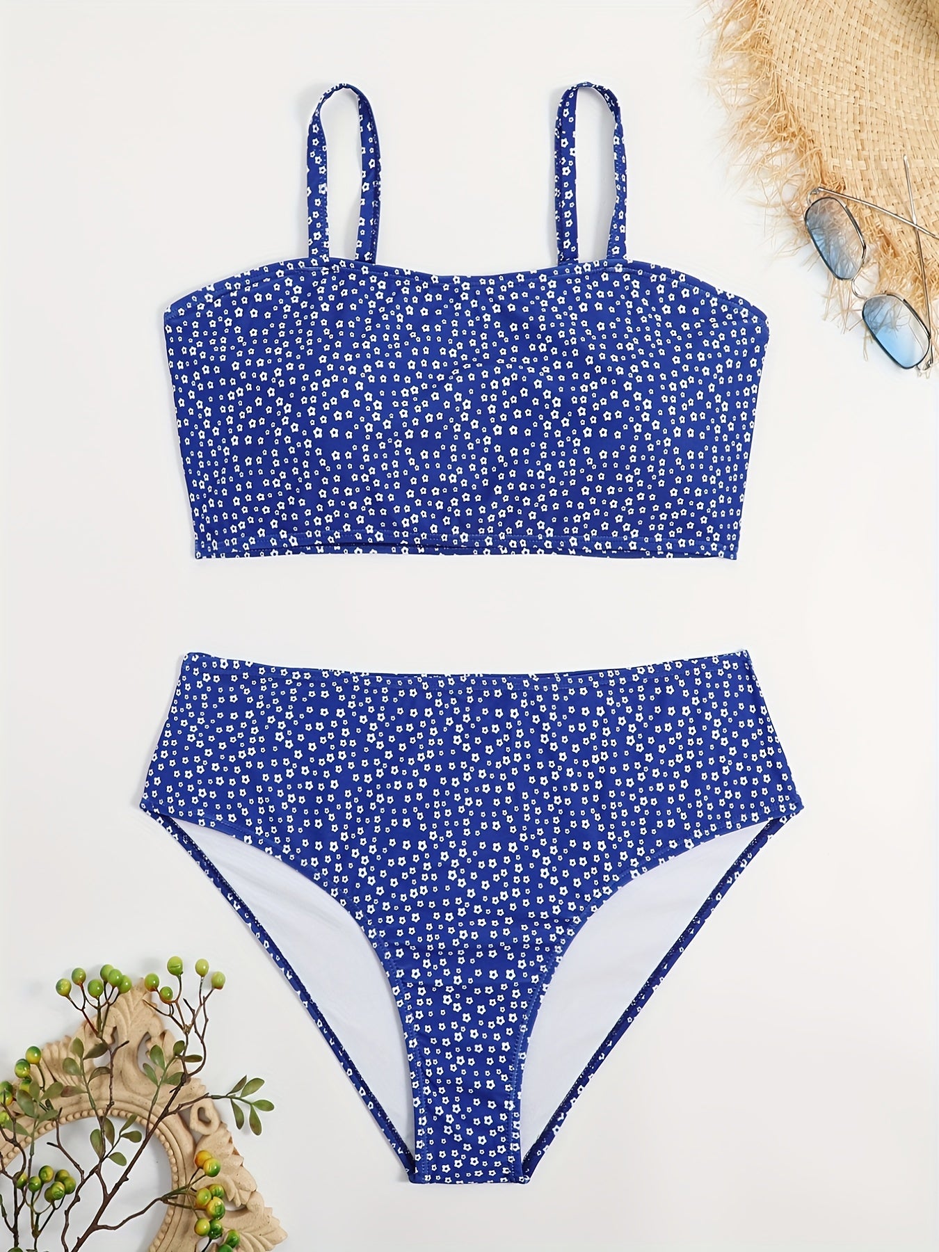 Floral Print Tankini Set Women's Cami Crop Top & Panty Two Piece