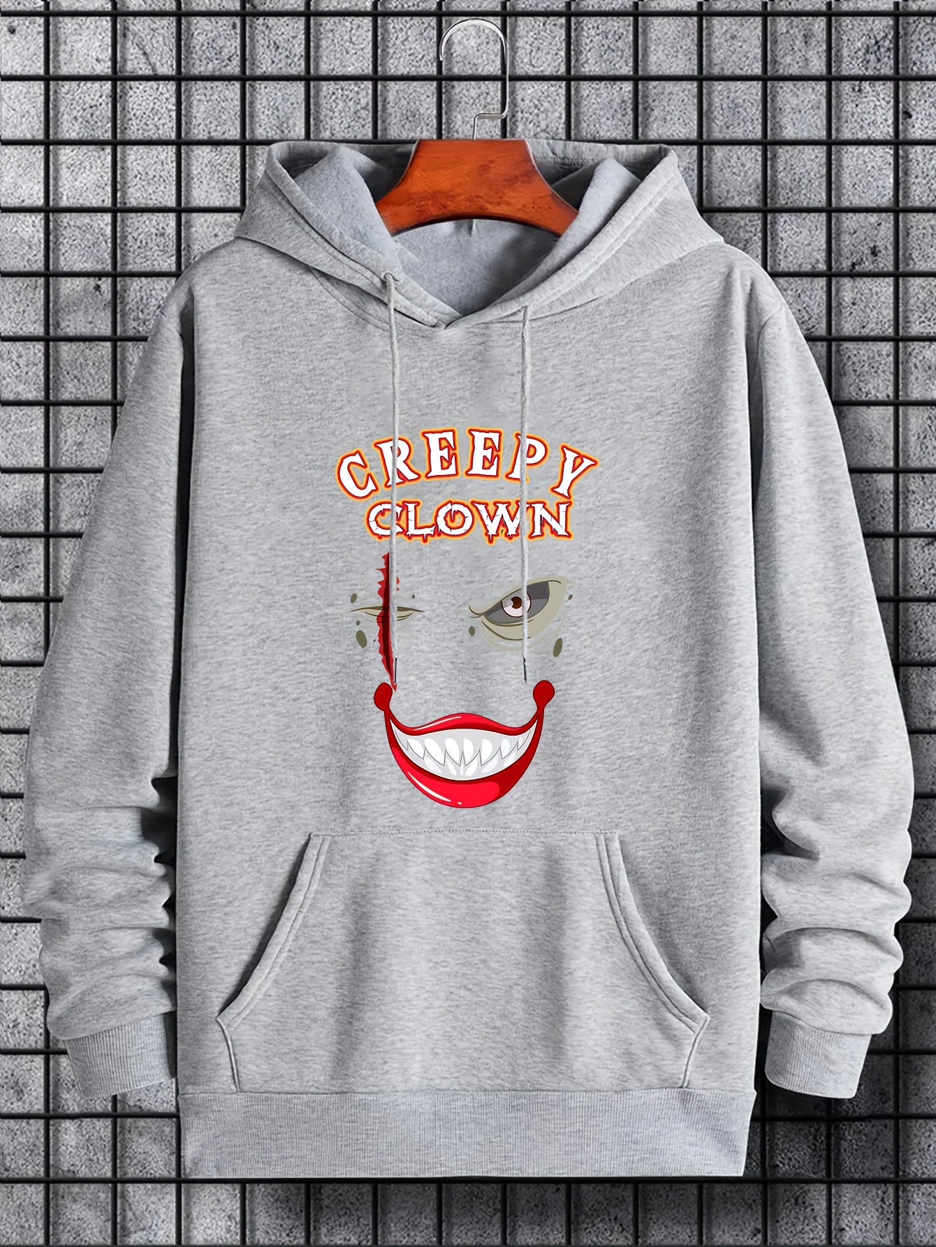 Men's Creepy Clown Print Hoodie Active Drawstring Hooded Sweatshirt