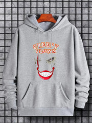 Men's Creepy Clown Print Hoodie Active Drawstring Hooded Sweatshirt
