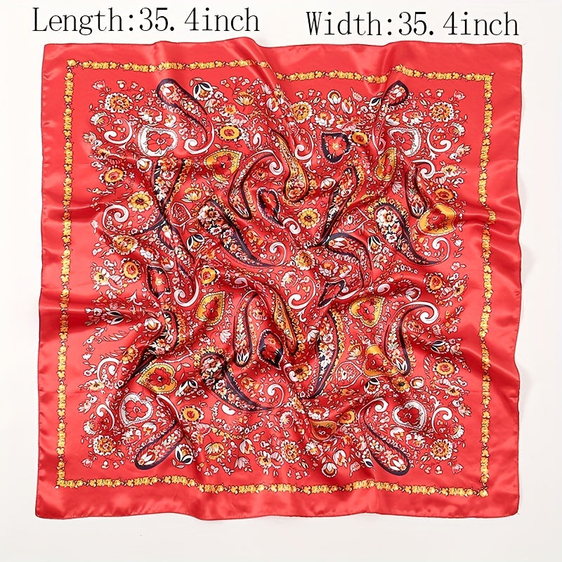 Colorful Paisley Print Square Scarf Boho Satin Shawl
