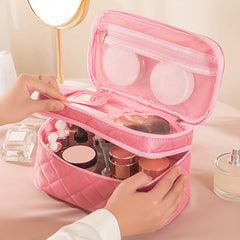 Double Layer Travel Cosmetic Case Waterproof Makeup Bag Organizer