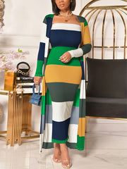 Colorblock Stripe Tube Dress & Cardigan Set