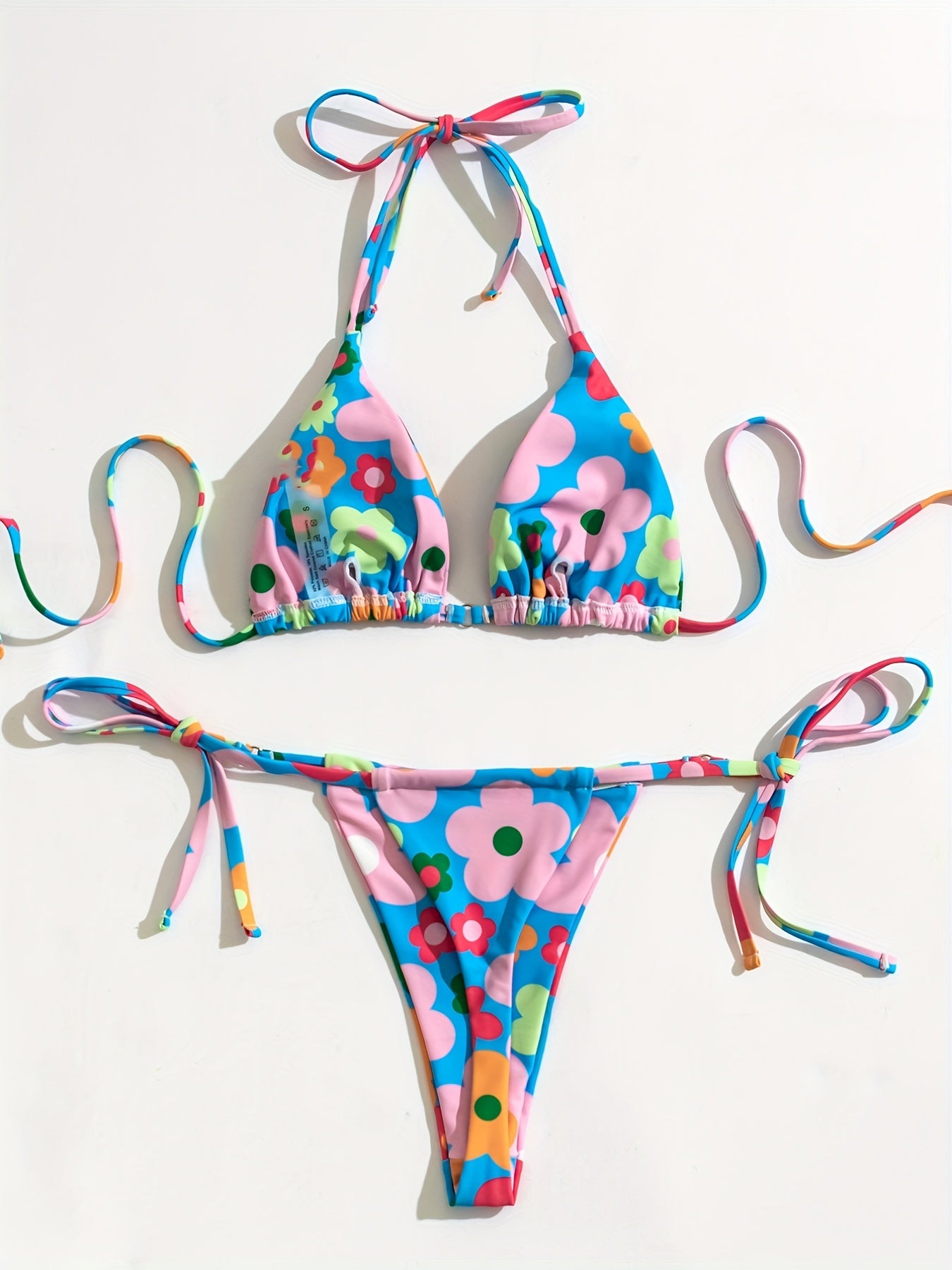 Floral Print Halter 2 Piece Bikini Swimsuit Sexy Swimwear for Women
