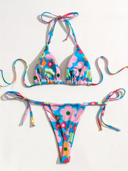 Floral Print Halter 2 Piece Bikini Swimsuit Sexy Swimwear for Women