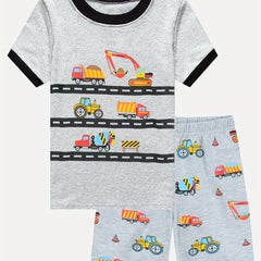 Boys Cartoon Cars Pajama Set Short Sleeves Tops & Bottoms