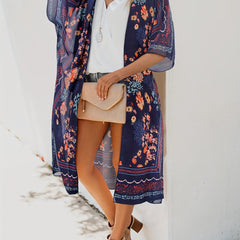 Floral Print Batwing Sleeve Cover Up